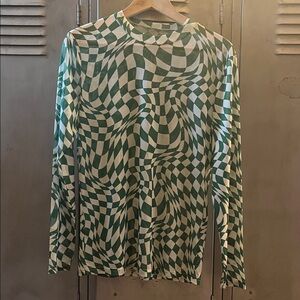 Green and White Checkered Mesh Shirt